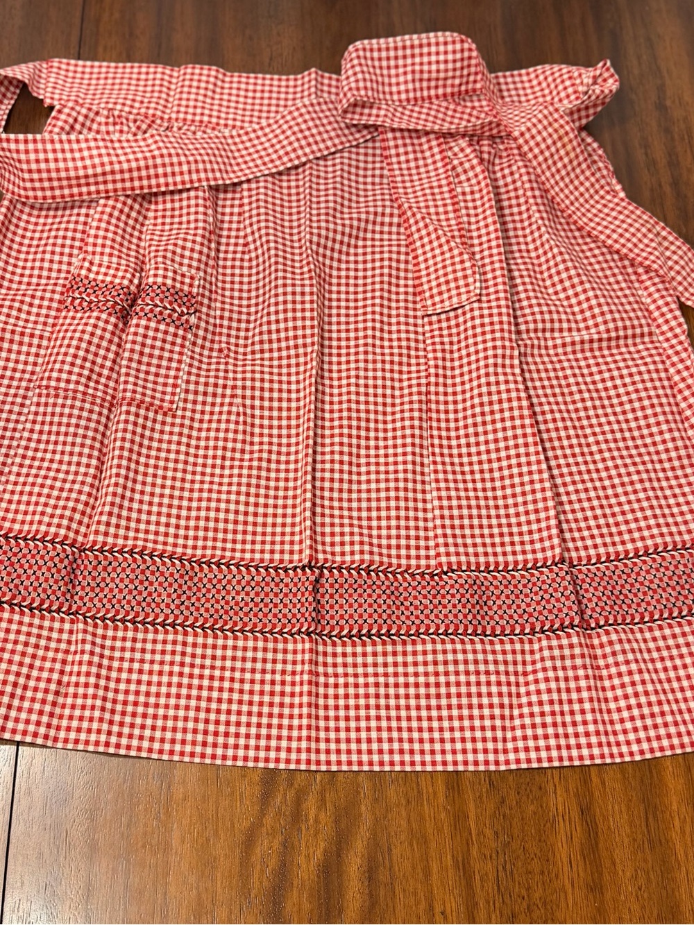 Red Gingham Apron with Decorative Trim -